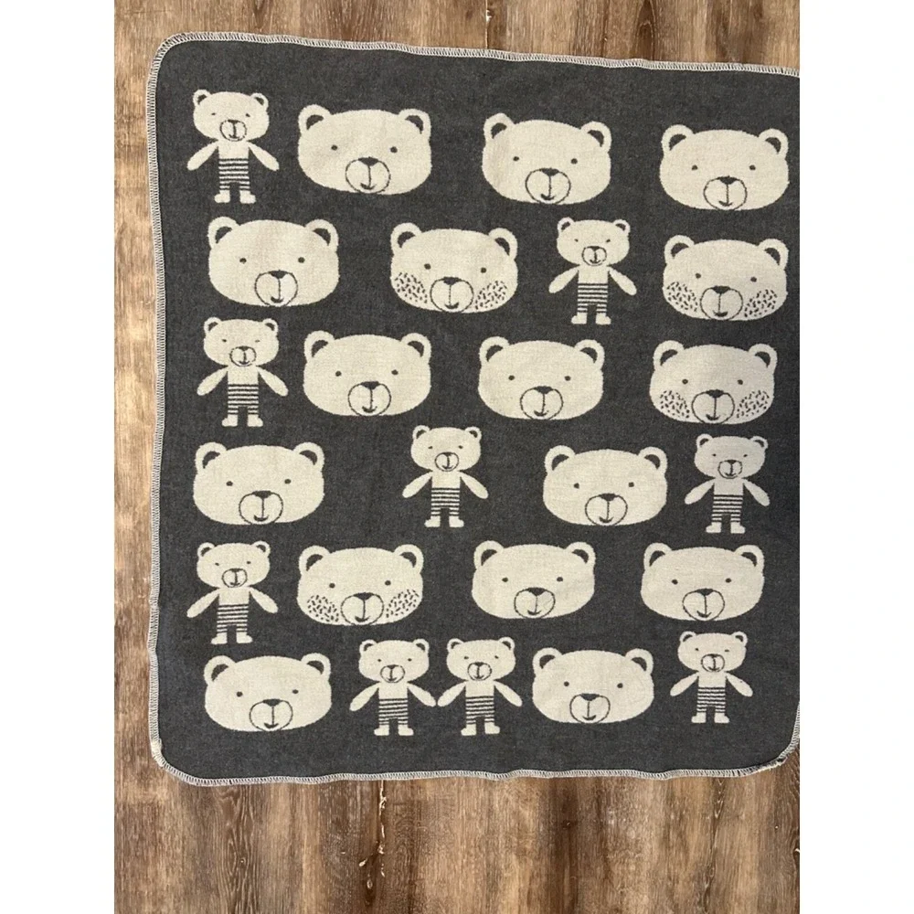 David Fussenegger Baby Blanket‎ Bears Grey Cream Reversible Austria 26x26